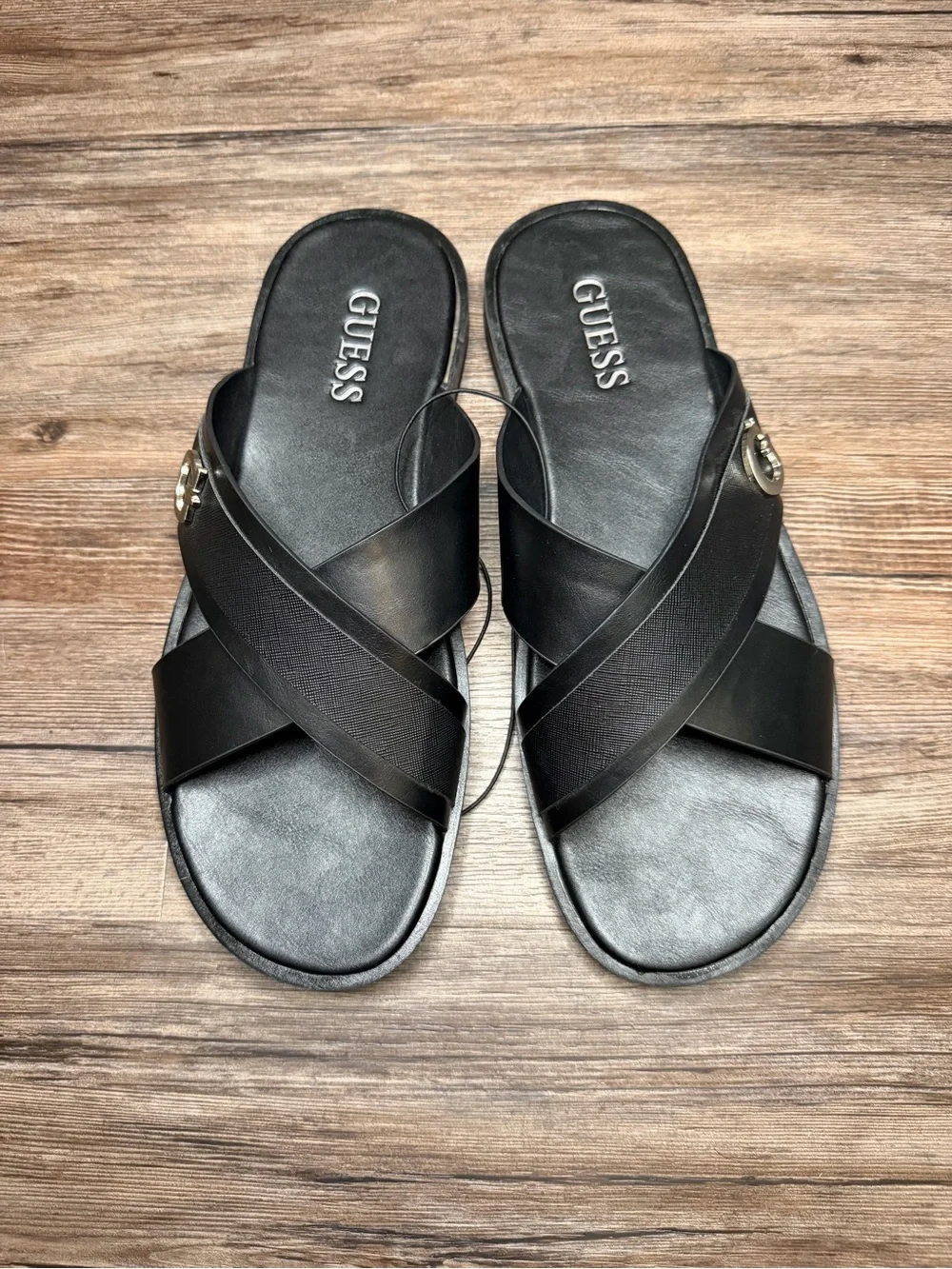 Guess Black Crisscross Logo Slide Sandals size 12